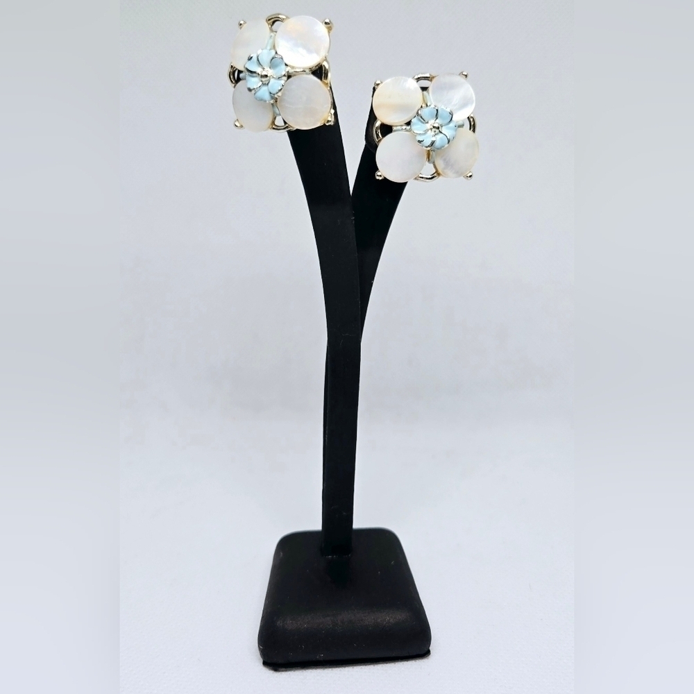 Vintage 1960s Opalite Floral Earrings Gold Tone Screw Back MCM